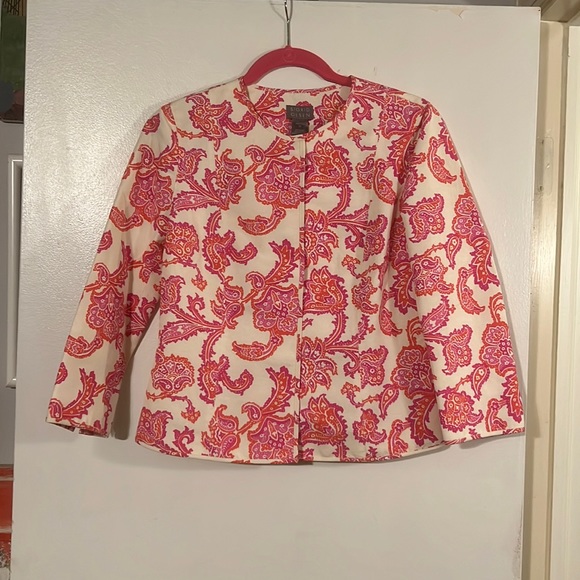 Sigrid Olsen Jackets & Blazers - Sigrid Olsen cream w/pink and orange paisley and floral jacket